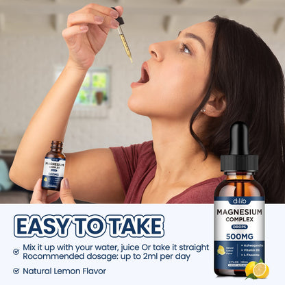 Magnesium Glycinate Liquid Drops, Triple Magnesium Complex Supplement with Citrate, Malate 500mg Ashwagandha, L-Theanine, Vitamin B6 for Sleep, Calm, Stress Relief, Bone, Muscle, Mood - Lemon Flavor - dailyvitalstore