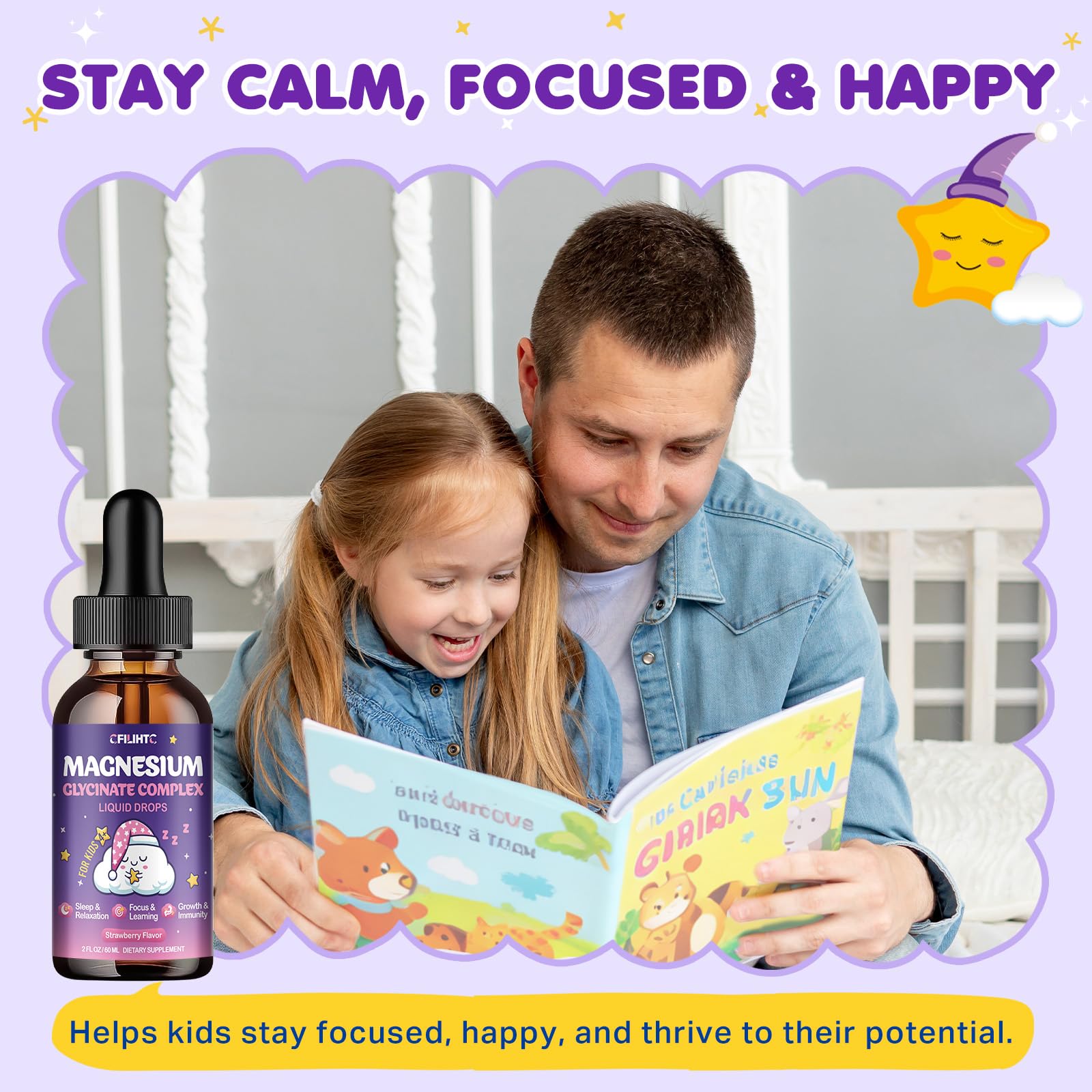 Magnesium Glycinate Liquid for Kids - Magnesium Bisglycinate Drops with L-Theanine, Chamomile & Vitamin B6, B12, C, D3 for Sleep, Relaxation, Immune Support, Calm & Focus - 2 Fl Oz, Strawberry Flavor - dailyvitalstore