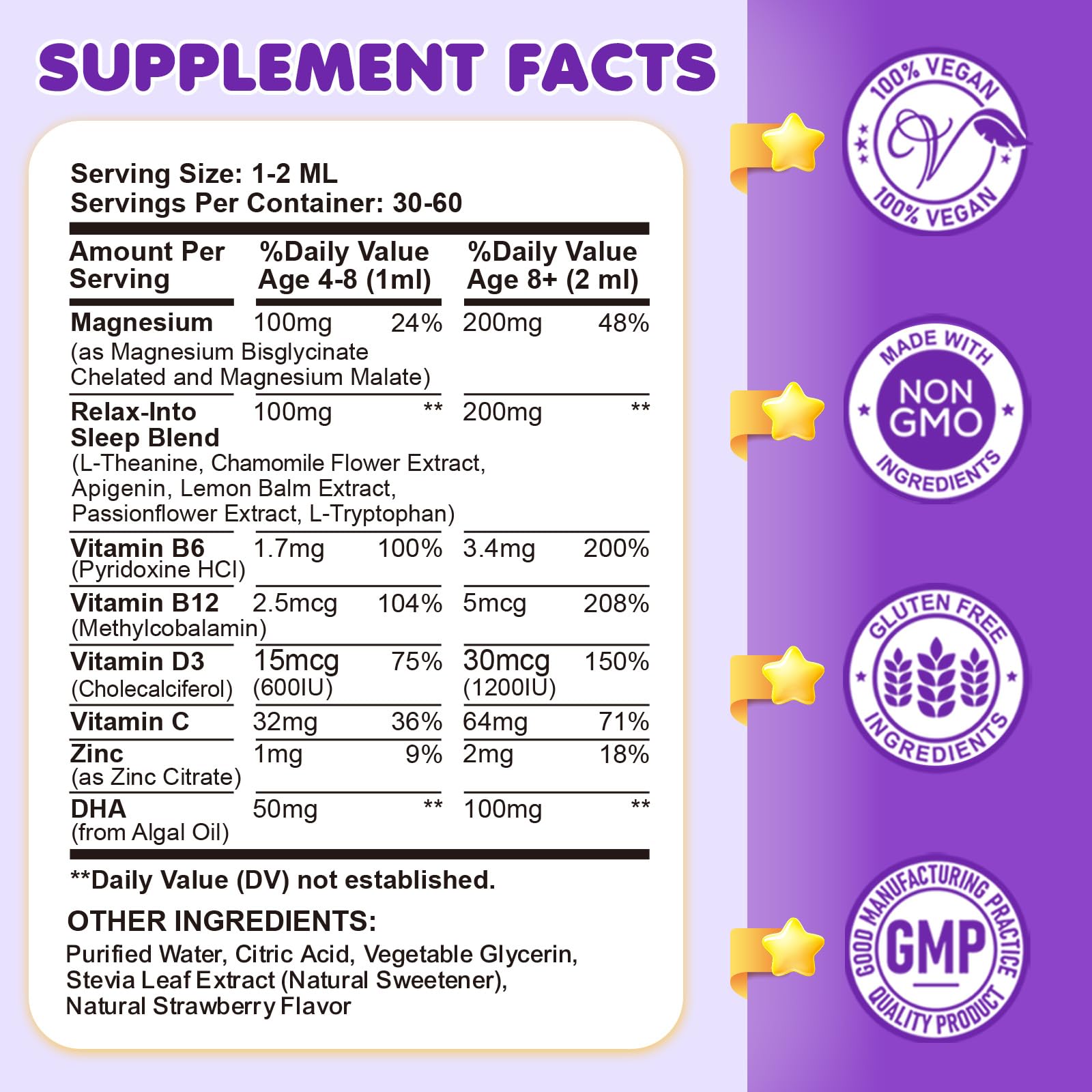 Magnesium Glycinate Liquid for Kids - Magnesium Bisglycinate Drops with L-Theanine, Chamomile & Vitamin B6, B12, C, D3 for Sleep, Relaxation, Immune Support, Calm & Focus - 2 Fl Oz, Strawberry Flavor - dailyvitalstore