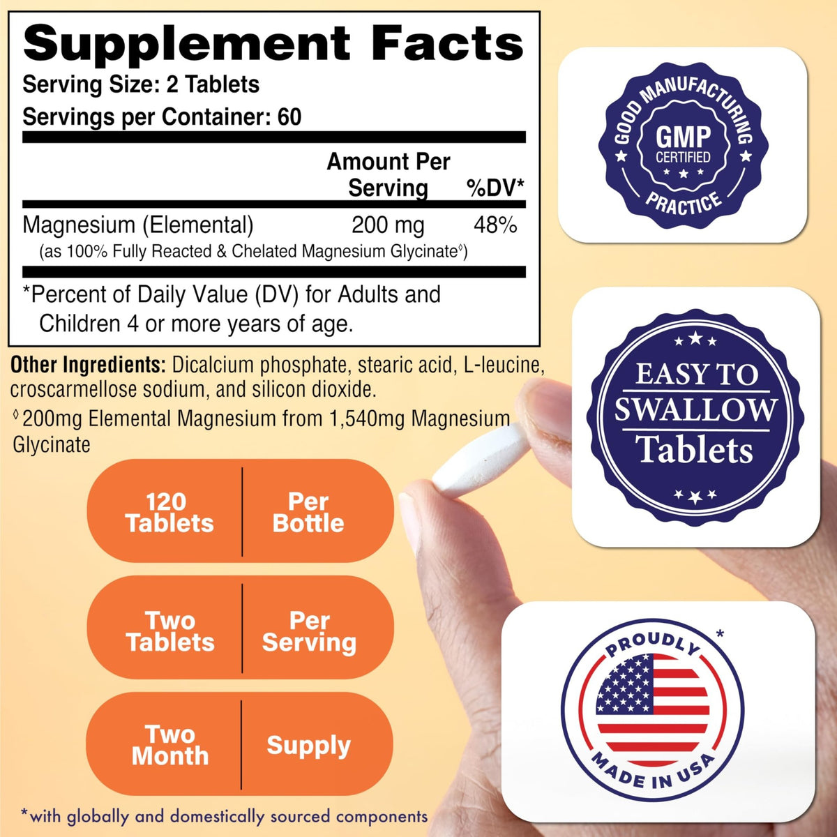 Magnesium Glycinate - Muscle, Nerves, Relaxation & Sleep Supplement | 200mg Elemental Magnesium Fully Reacted Chelated | Gentle on the Stomach | Non-GMO 120 Tablets | by Health Thru Nutrition - dailyvitalstore