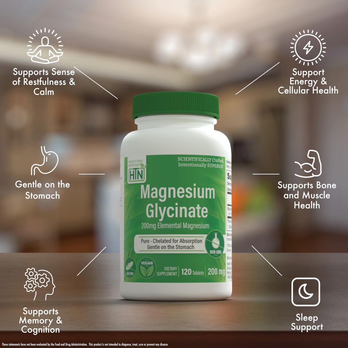 Magnesium Glycinate - Muscle, Nerves, Relaxation & Sleep Supplement | 200mg Elemental Magnesium Fully Reacted Chelated | Gentle on the Stomach | Non-GMO 120 Tablets | by Health Thru Nutrition - dailyvitalstore