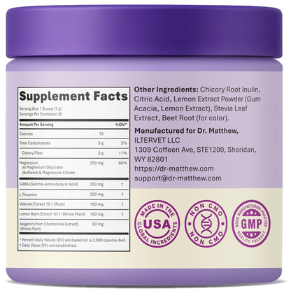 Magnesium Glycinate Powder for Sleep - Magnesium Sleep Aid Without Melatonin - Natural Sleep Drink Mix with GABA, L-Theanine, Apigenin, Valerian & Lemon Balm - dailyvitalstore