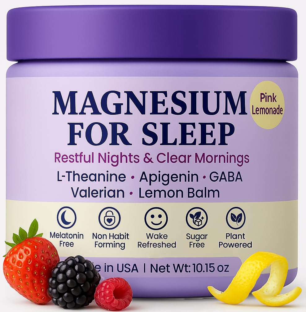Magnesium Glycinate Powder for Sleep - Magnesium Sleep Aid Without Melatonin - Natural Sleep Drink Mix with GABA, L-Theanine, Apigenin, Valerian & Lemon Balm - dailyvitalstore