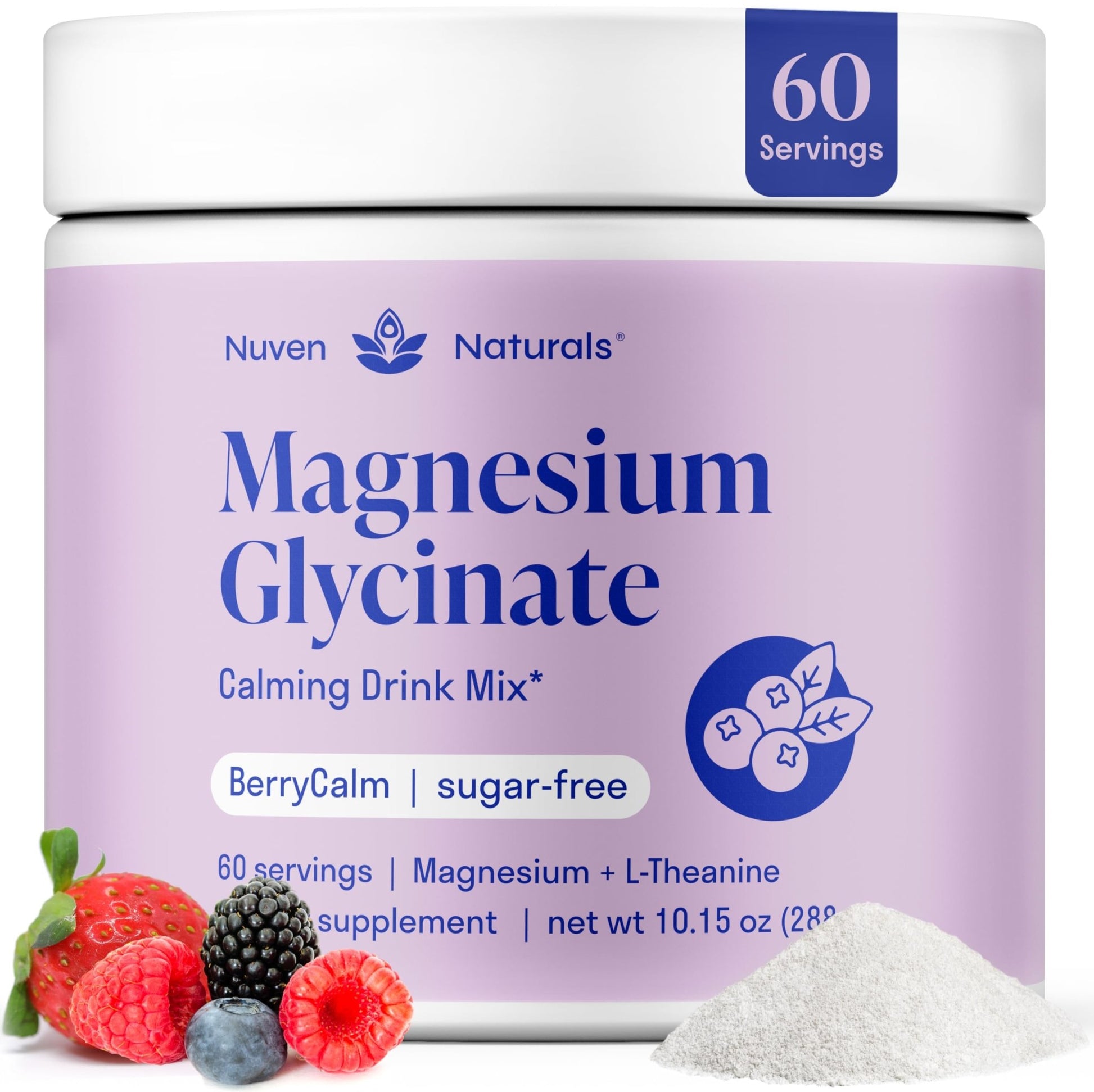 Magnesium Glycinate Powder + L-Theanine | 60 Servings | 300 mg per Scoop High Absorption Chelated Magnesium Powder for Sleep - Natural Mixed Berry Flavor, No Sugar, Support Restful Sleep & Relaxation - dailyvitalstore
