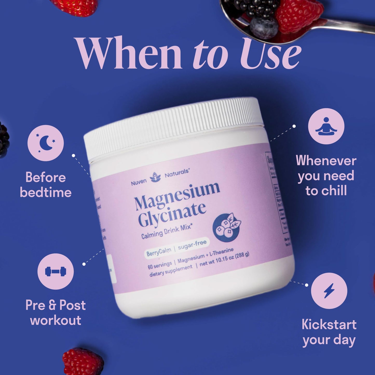 Magnesium Glycinate Powder + L-Theanine | 60 Servings | 300 mg per Scoop High Absorption Chelated Magnesium Powder for Sleep - Natural Mixed Berry Flavor, No Sugar, Support Restful Sleep & Relaxation - dailyvitalstore