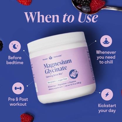 Magnesium Glycinate Powder + L-Theanine | 60 Servings | 300 mg per Scoop High Absorption Chelated Magnesium Powder for Sleep - Natural Mixed Berry Flavor, No Sugar, Support Restful Sleep & Relaxation - dailyvitalstore