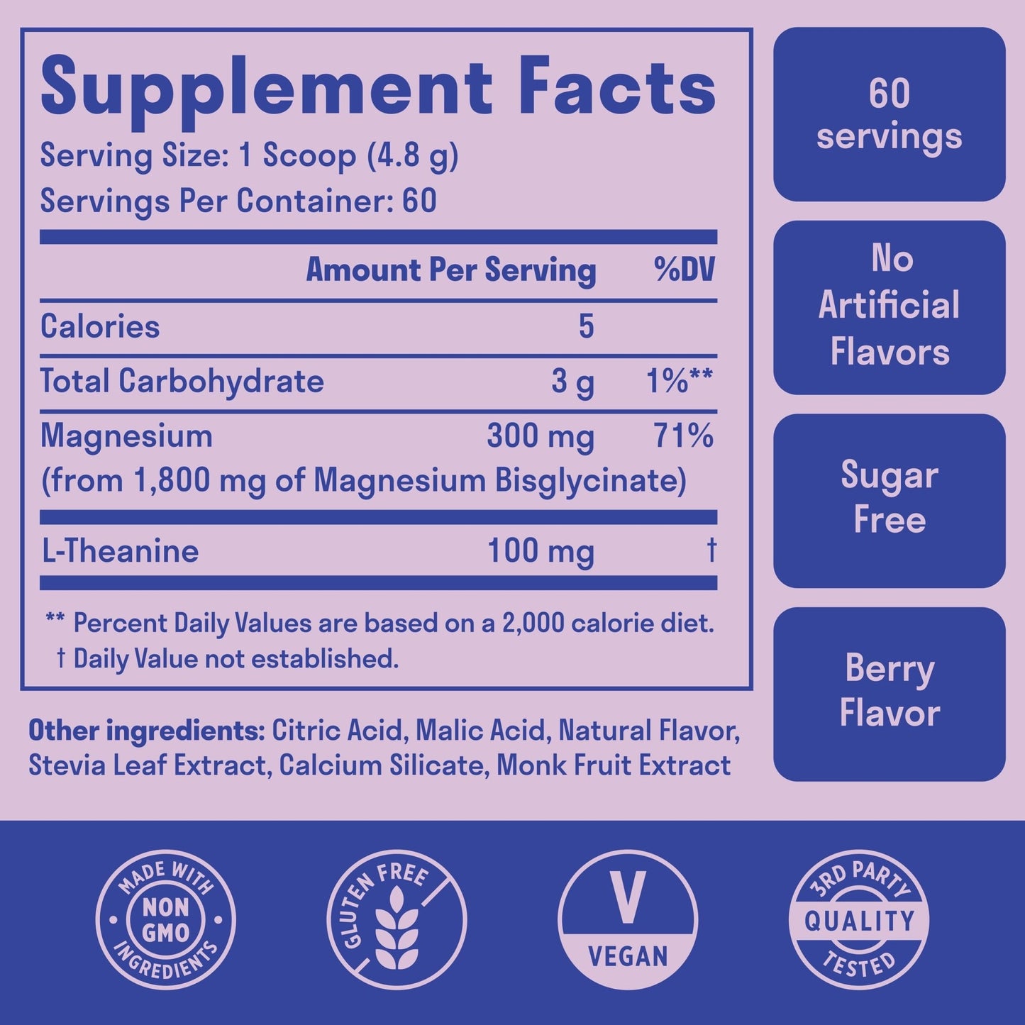 Magnesium Glycinate Powder + L-Theanine | 60 Servings | 300 mg per Scoop High Absorption Chelated Magnesium Powder for Sleep - Natural Mixed Berry Flavor, No Sugar, Support Restful Sleep & Relaxation - dailyvitalstore