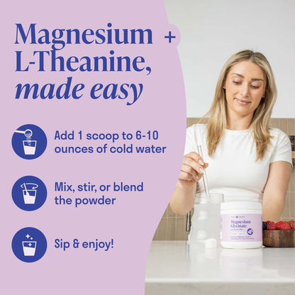 Magnesium Glycinate Powder + L-Theanine | 60 Servings | 300 mg per Scoop High Absorption Chelated Magnesium Powder for Sleep - Natural Mixed Berry Flavor, No Sugar, Support Restful Sleep & Relaxation - dailyvitalstore