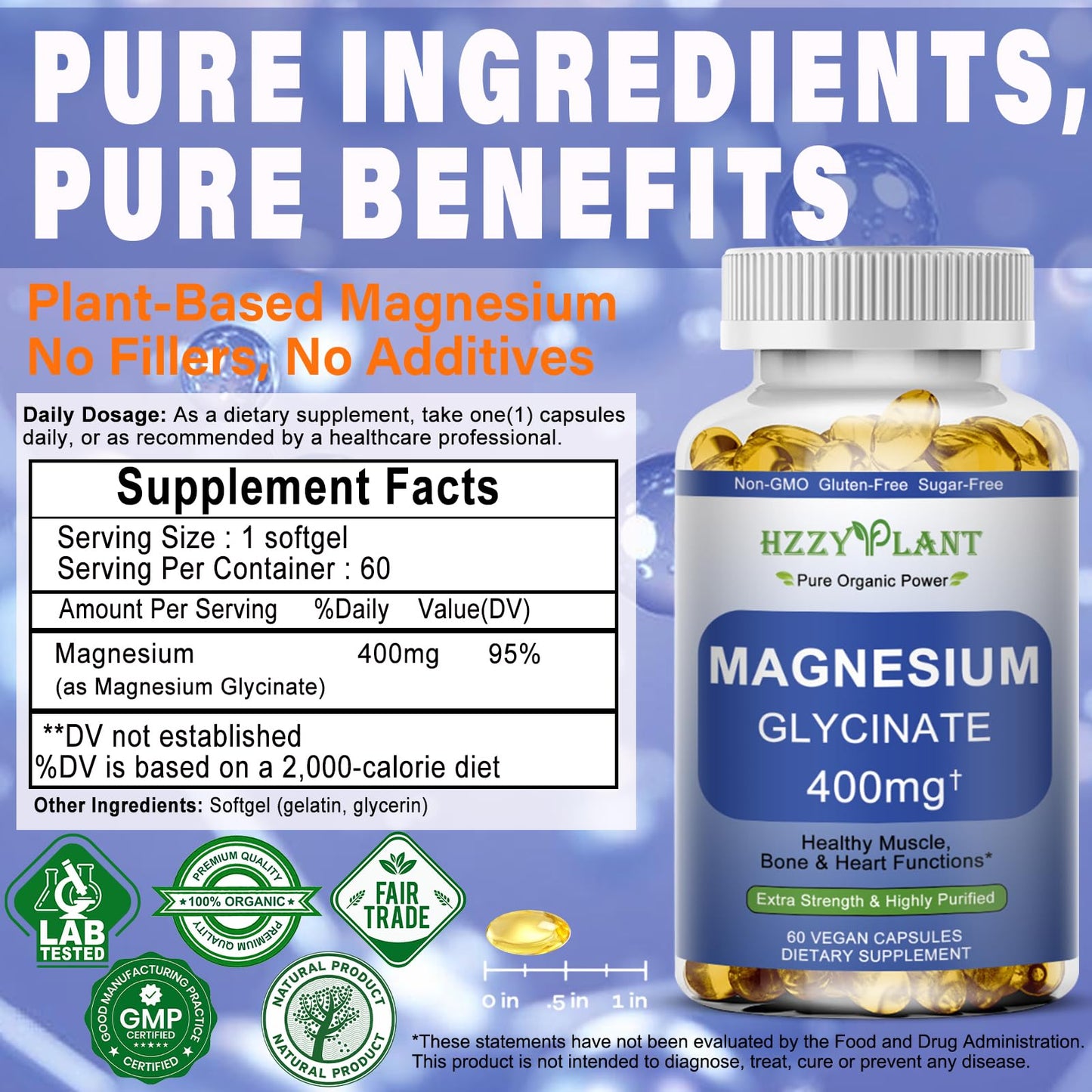 Magnesium Glycinate Softgels, High Absorption Magnesium Glycinate 400mg Supplement for Muscle, Heart, Sleep & Bone Support, Bisglycinate Softgel Capsules Supplement, Vegan, Non-GMO, 2 Month Supply - dailyvitalstore
