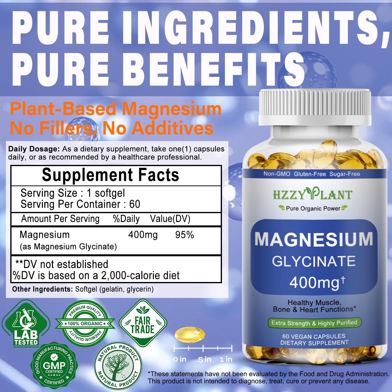 Magnesium Glycinate Softgels, High Absorption Magnesium Glycinate 400mg Supplement for Muscle, Heart, Sleep & Bone Support, Bisglycinate Softgel Capsules Supplement, Vegan, Non-GMO, 2 Month Supply - dailyvitalstore