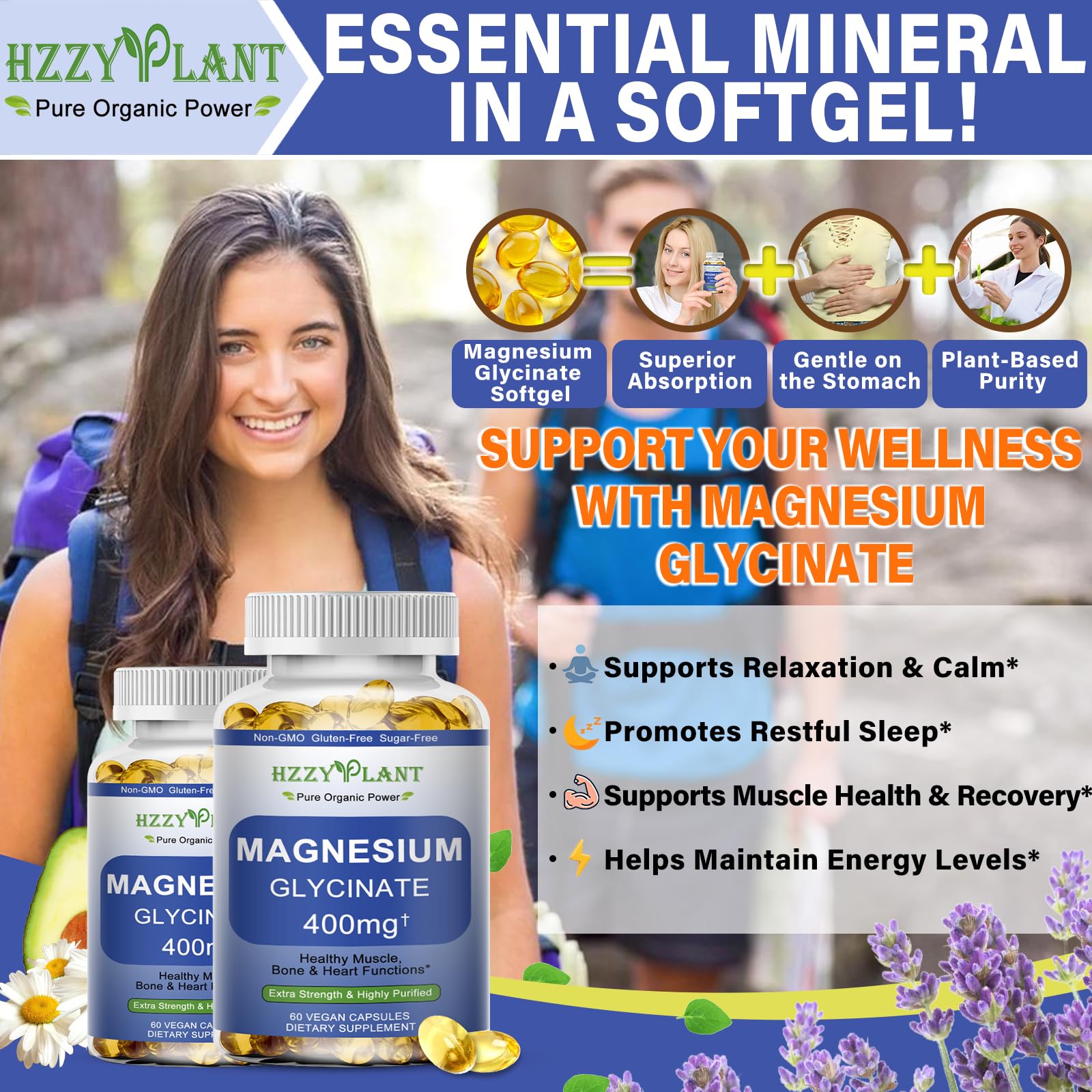 Magnesium Glycinate Softgels, High Absorption Magnesium Glycinate 400mg Supplement for Muscle, Heart, Sleep & Bone Support, Bisglycinate Softgel Capsules Supplement, Vegan, Non-GMO, 2 Month Supply - dailyvitalstore
