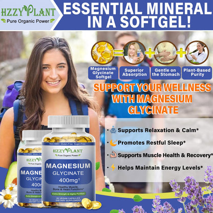 Magnesium Glycinate Softgels, High Absorption Magnesium Glycinate 400mg Supplement for Muscle, Heart, Sleep & Bone Support, Bisglycinate Softgel Capsules Supplement, Vegan, Non-GMO, 2 Month Supply - dailyvitalstore