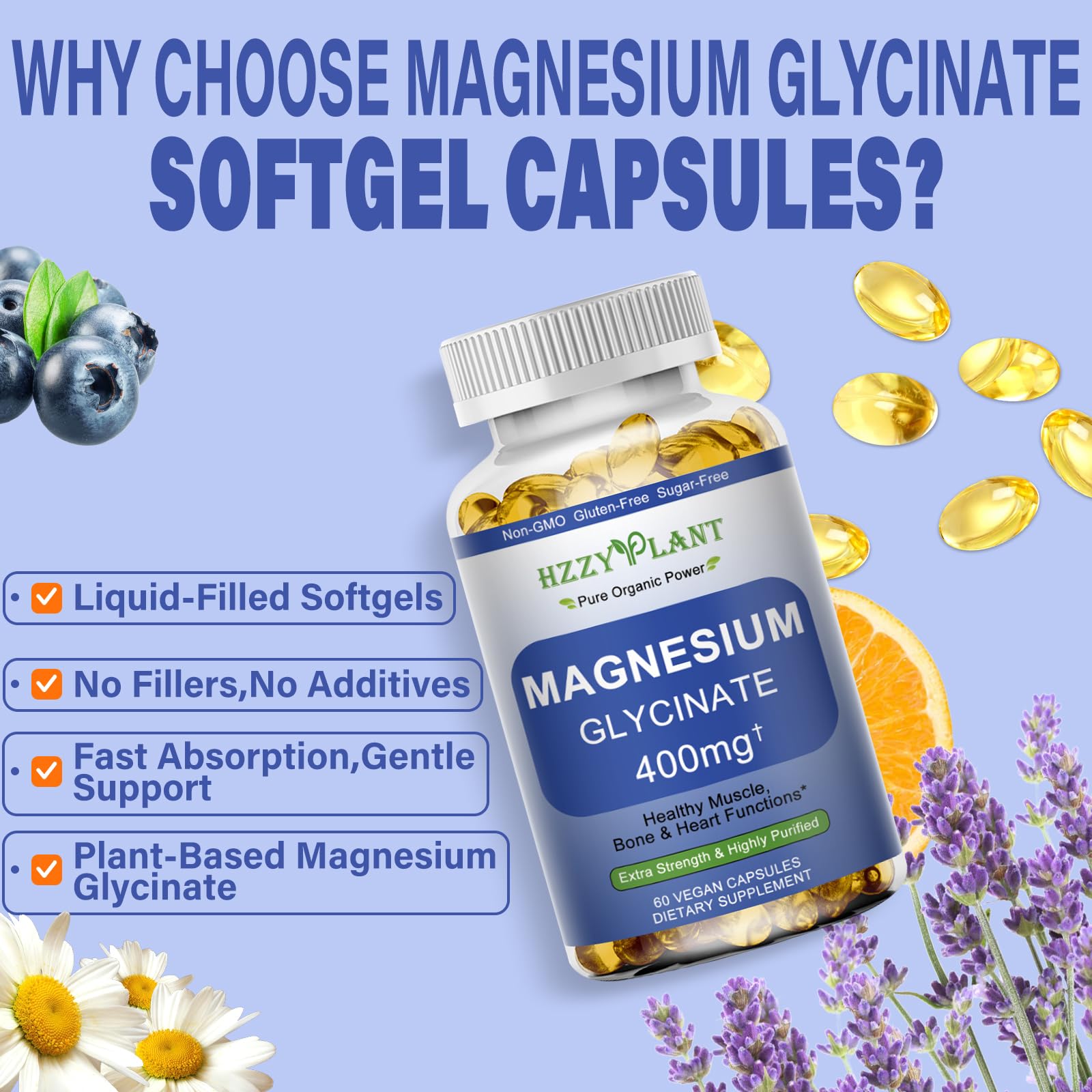 Magnesium Glycinate Softgels, High Absorption Magnesium Glycinate 400mg Supplement for Muscle, Heart, Sleep & Bone Support, Bisglycinate Softgel Capsules Supplement, Vegan, Non-GMO, 2 Month Supply - dailyvitalstore