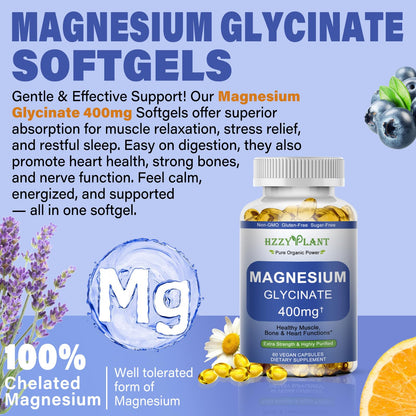 Magnesium Glycinate Softgels, High Absorption Magnesium Glycinate 400mg Supplement for Muscle, Heart, Sleep & Bone Support, Bisglycinate Softgel Capsules Supplement, Vegan, Non-GMO, 2 Month Supply - dailyvitalstore