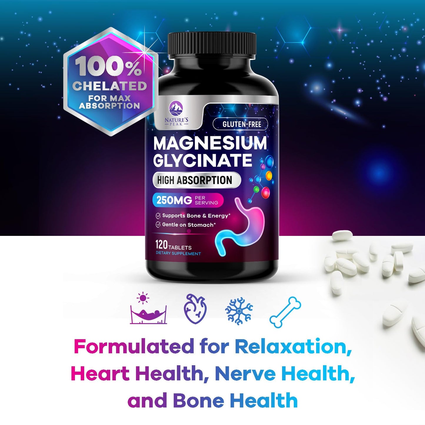 Magnesium Glycinate Supplement 250mg - 100% Chelated & Purified - to Support Sleep, Heart Health, Muscles, & Bone Strength - Best Absorption Magnesium Glycinate Capsules, Bottled in USA - 120 Tablets - dailyvitalstore