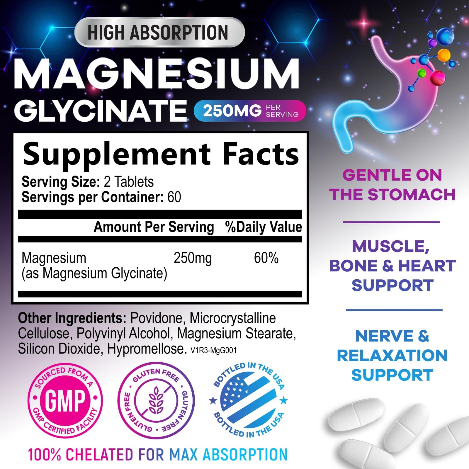 Magnesium Glycinate Supplement 250mg - 100% Chelated & Purified - to Support Sleep, Heart Health, Muscles, & Bone Strength - Best Absorption Magnesium Glycinate Capsules, Bottled in USA - 120 Tablets - dailyvitalstore