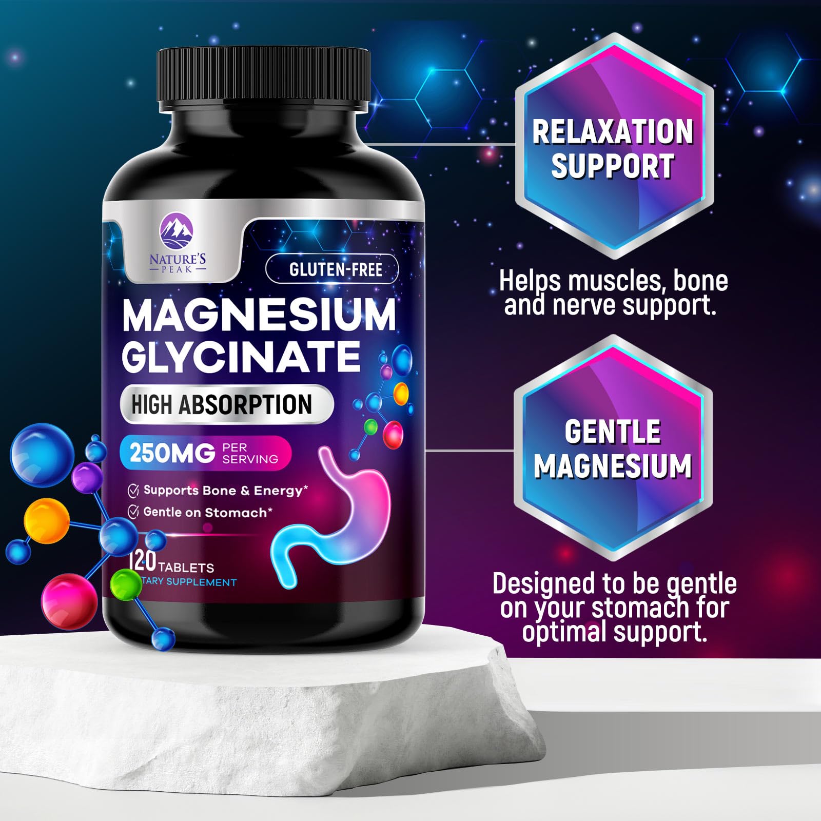 Magnesium Glycinate Supplement 250mg - 100% Chelated & Purified - to Support Sleep, Heart Health, Muscles, & Bone Strength - Best Absorption Magnesium Glycinate Capsules, Bottled in USA - 120 Tablets - dailyvitalstore