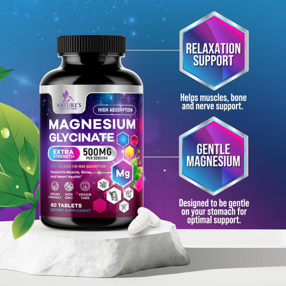 Magnesium Glycinate Supplement - 500mg Magnesium Per Serving - 100% Chelated & Purified - Supports Sleep, Heart Health, & Muscle Strength - Best Absorption Magnesium, Bottled in USA - 60 Tablets - dailyvitalstore