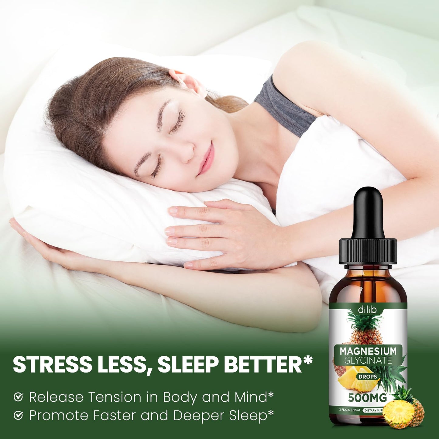 Magnesium Glycinate Supplement, Liquid Magnesium Glycinate Liquid Drops 500mg-Support Stress Relief, Relaxation, Mood, Sleep, Bone & Muscle-2 Fl Oz, Vegan, Pineapple Flavor - dailyvitalstore