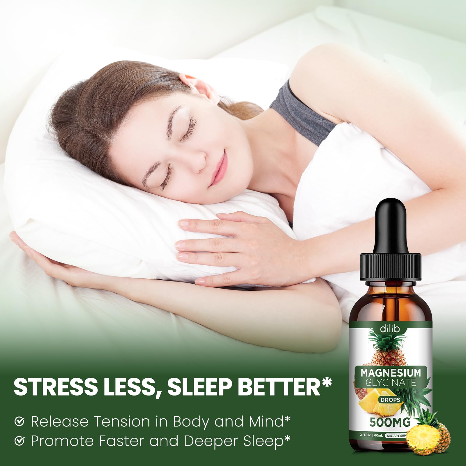 Magnesium Glycinate Supplement, Liquid Magnesium Glycinate Liquid Drops 500mg-Support Stress Relief, Relaxation, Mood, Sleep, Bone & Muscle-2 Fl Oz, Vegan, Pineapple Flavor - dailyvitalstore