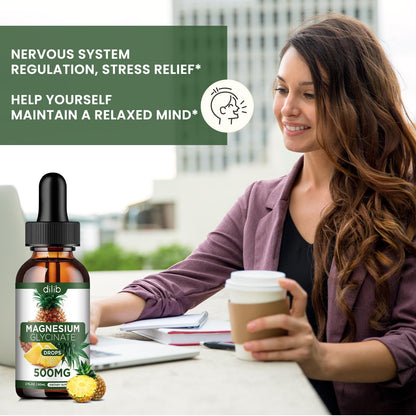 Magnesium Glycinate Supplement, Liquid Magnesium Glycinate Liquid Drops 500mg-Support Stress Relief, Relaxation, Mood, Sleep, Bone & Muscle-2 Fl Oz, Vegan, Pineapple Flavor - dailyvitalstore