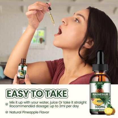 Magnesium Glycinate Supplement, Liquid Magnesium Glycinate Liquid Drops 500mg-Support Stress Relief, Relaxation, Mood, Sleep, Bone & Muscle-2 Fl Oz, Vegan, Pineapple Flavor - dailyvitalstore