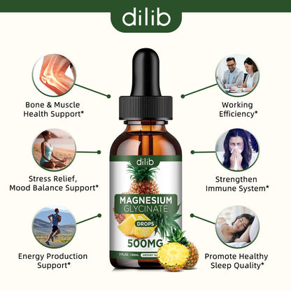 Magnesium Glycinate Supplement, Liquid Magnesium Glycinate Liquid Drops 500mg-Support Stress Relief, Relaxation, Mood, Sleep, Bone & Muscle-2 Fl Oz, Vegan, Pineapple Flavor - dailyvitalstore