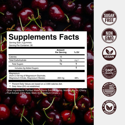 Magnesium Gummies 3in1 - Glycinate, Citrat, Malate 2150 MG High Absorption Supplement, Sugar-Free, Vegan, Chews for Men & Women, Inspired by Wellness Traditions Like Arjuna, 60 Gummies, Cherry Flavor - dailyvitalstore