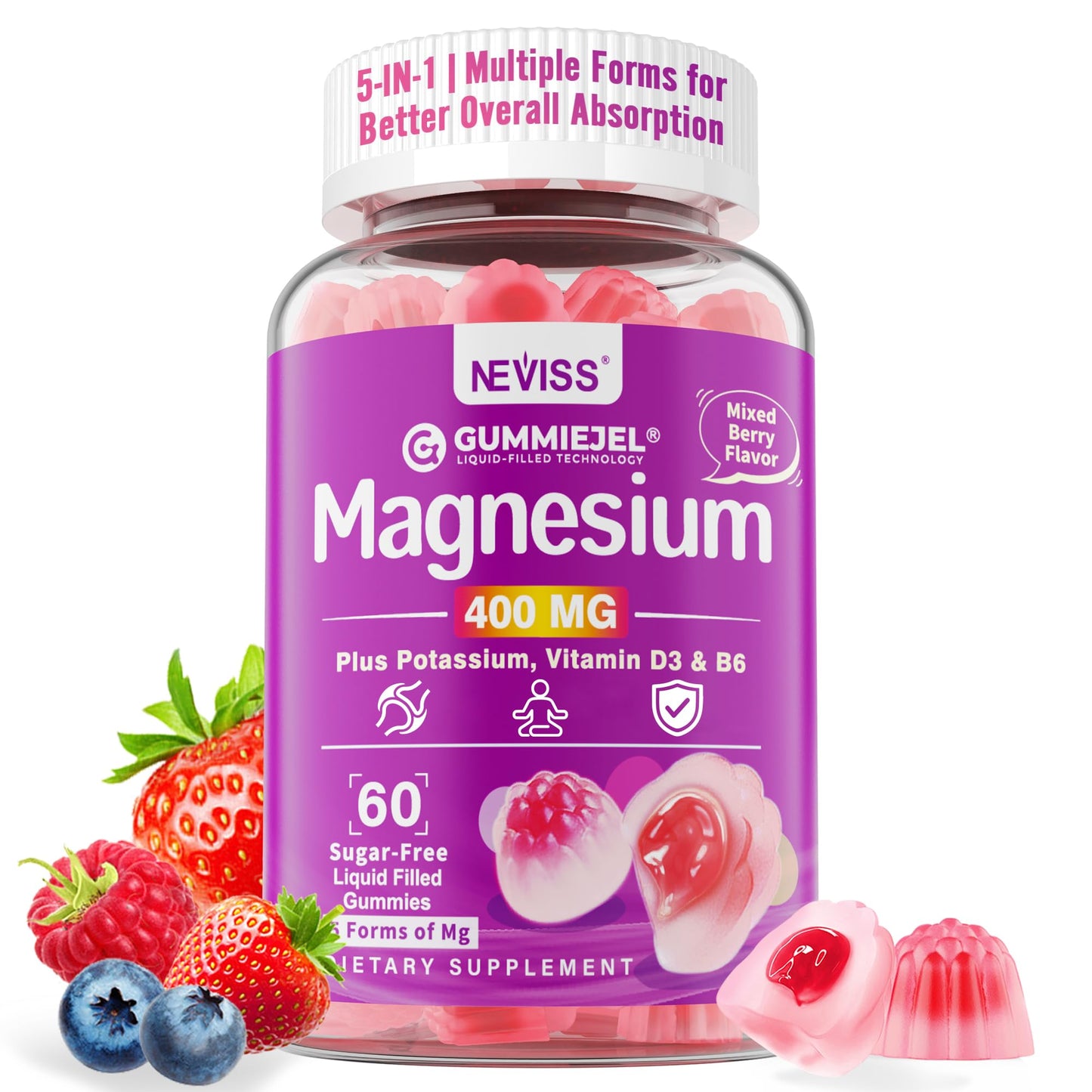 Magnesium Gummies 400mg | 5-in-1 Magnesium Complex for Women & Men: Mag Glycinate, Citrate, Malate, Chloride & Taurate | w/Ashwagandha, D3 & Zinc for Relaxtion, - dailyvitalstore