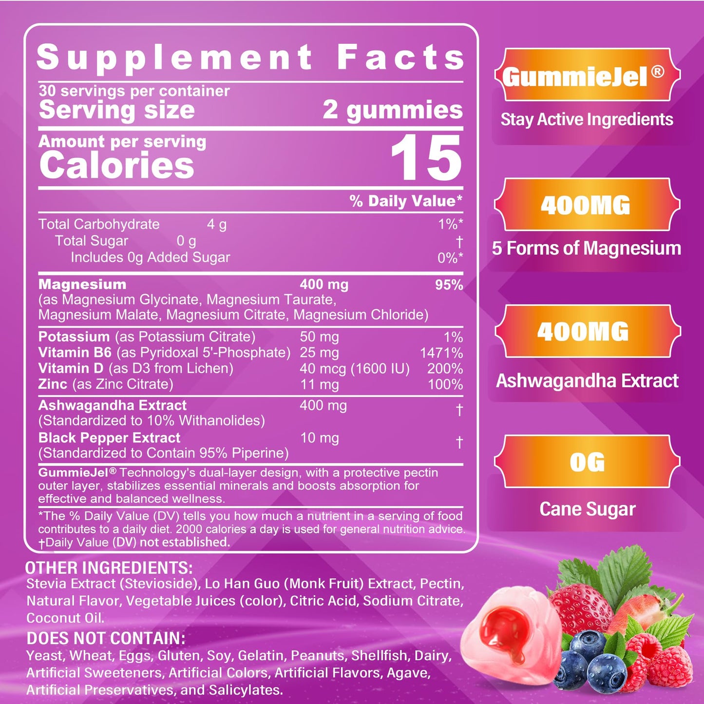 Magnesium Gummies 400mg | 5-in-1 Magnesium Complex for Women & Men: Mag Glycinate, Citrate, Malate, Chloride & Taurate | w/Ashwagandha, D3 & Zinc for Relaxtion, - dailyvitalstore