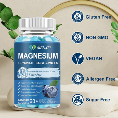 Magnesium Gummies 600mg per Serving-Magnesium Glycinate 400mg and Magnesium Malate 200mg,Sugar Free Magnesium Potassium Supplement for Calm Mood, Muscle, Bone & Sleep Support,60 Blueberry Gummies - dailyvitalstore