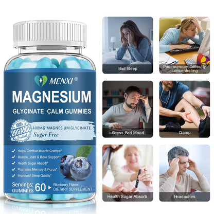 Magnesium Gummies 600mg per Serving-Magnesium Glycinate 400mg and Magnesium Malate 200mg,Sugar Free Magnesium Potassium Supplement for Calm Mood, Muscle, Bone & Sleep Support,60 Blueberry Gummies - dailyvitalstore