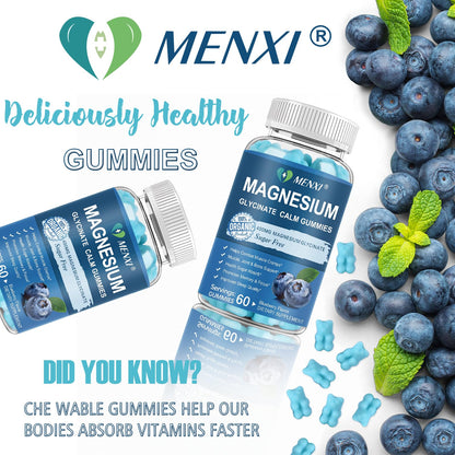 Magnesium Gummies 600mg per Serving-Magnesium Glycinate 400mg and Magnesium Malate 200mg,Sugar Free Magnesium Potassium Supplement for Calm Mood, Muscle, Bone & Sleep Support,60 Blueberry Gummies - dailyvitalstore