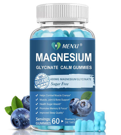 Magnesium Gummies 600mg per Serving-Magnesium Glycinate 400mg and Magnesium Malate 200mg,Sugar Free Magnesium Potassium Supplement for Calm Mood, Muscle, Bone & Sleep Support,60 Blueberry Gummies - dailyvitalstore