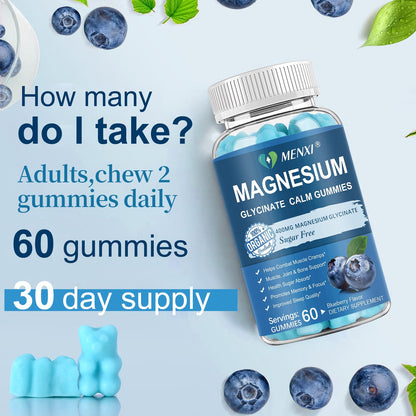 Magnesium Gummies 600mg per Serving-Magnesium Glycinate 400mg and Magnesium Malate 200mg,Sugar Free Magnesium Potassium Supplement for Calm Mood, Muscle, Bone & Sleep Support,60 Blueberry Gummies - dailyvitalstore
