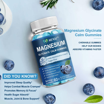 Magnesium Gummies 600mg per Serving-Magnesium Glycinate 400mg and Magnesium Malate 200mg,Sugar Free Magnesium Potassium Supplement for Calm Mood, Muscle, Bone & Sleep Support,60 Blueberry Gummies - dailyvitalstore
