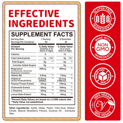 Magnesium Gummies for Kids - Magnesium Glycinate Gummies Supplement with L-Theanine, Vitamin B6, D3 for Kids & Adults Sleep, Calm, Relaxation, Brain, Bones, Sugar Free Strawberry 60ct - dailyvitalstore