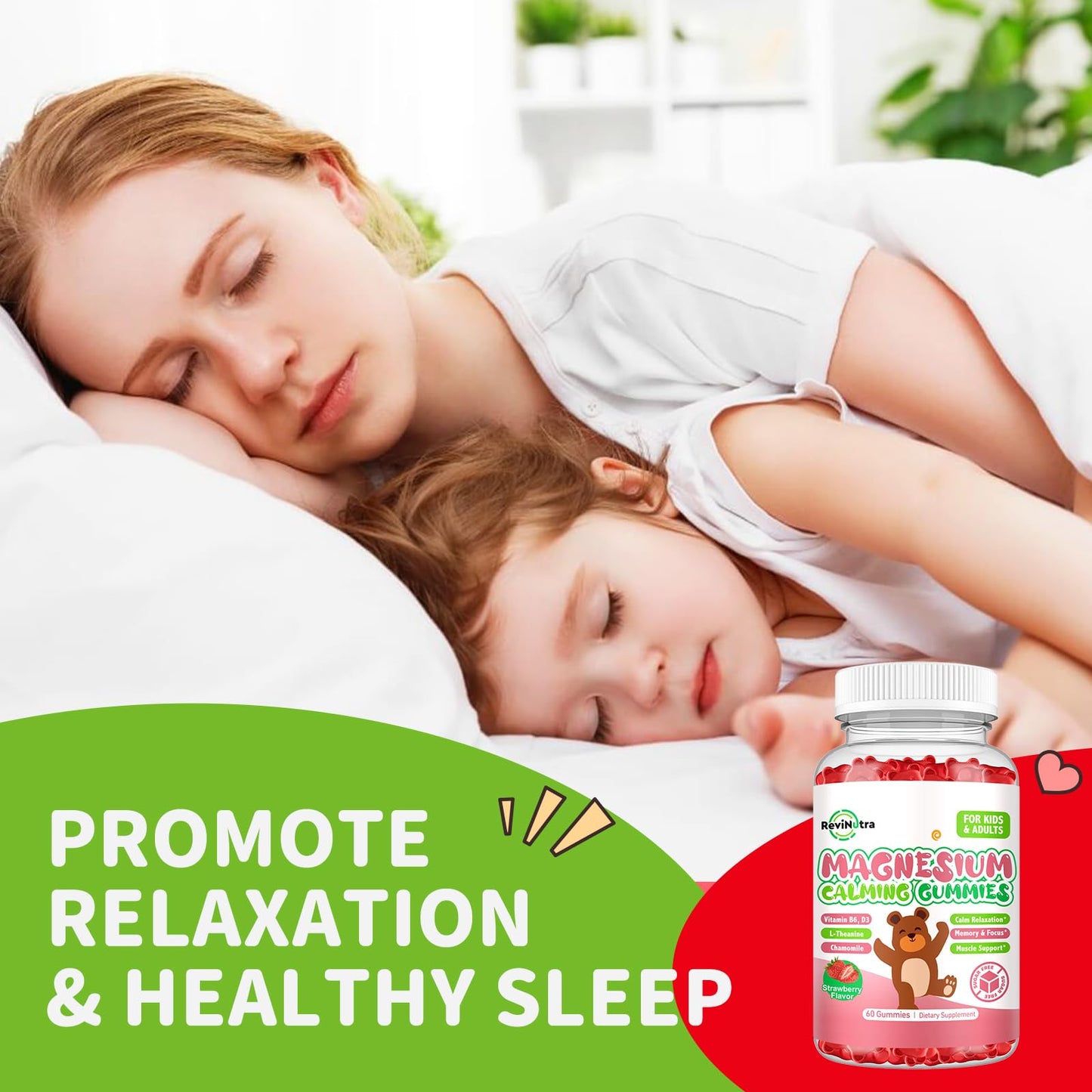 Magnesium Gummies for Kids - Magnesium Glycinate Gummies Supplement with L-Theanine, Vitamin B6, D3 for Kids & Adults Sleep, Calm, Relaxation, Brain, Bones, Sugar Free Strawberry 60ct - dailyvitalstore