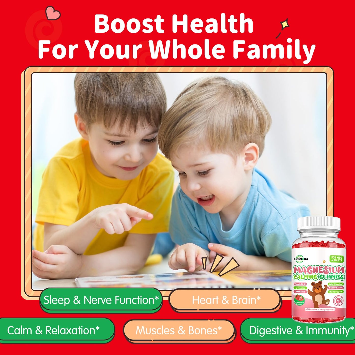 Magnesium Gummies for Kids - Magnesium Glycinate Gummies Supplement with L-Theanine, Vitamin B6, D3 for Kids & Adults Sleep, Calm, Relaxation, Brain, Bones, Sugar Free Strawberry 60ct - dailyvitalstore