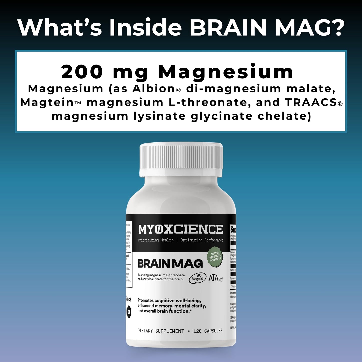 Magnesium L-Threonate + Mag Acetyl-Taurate (ATA Mag) + Mag Glycinate | Promotes Cognitive Well-Being, Enhanced Memory, Mental Clarity and Overall Brain Function | 120 Capsules - dailyvitalstore