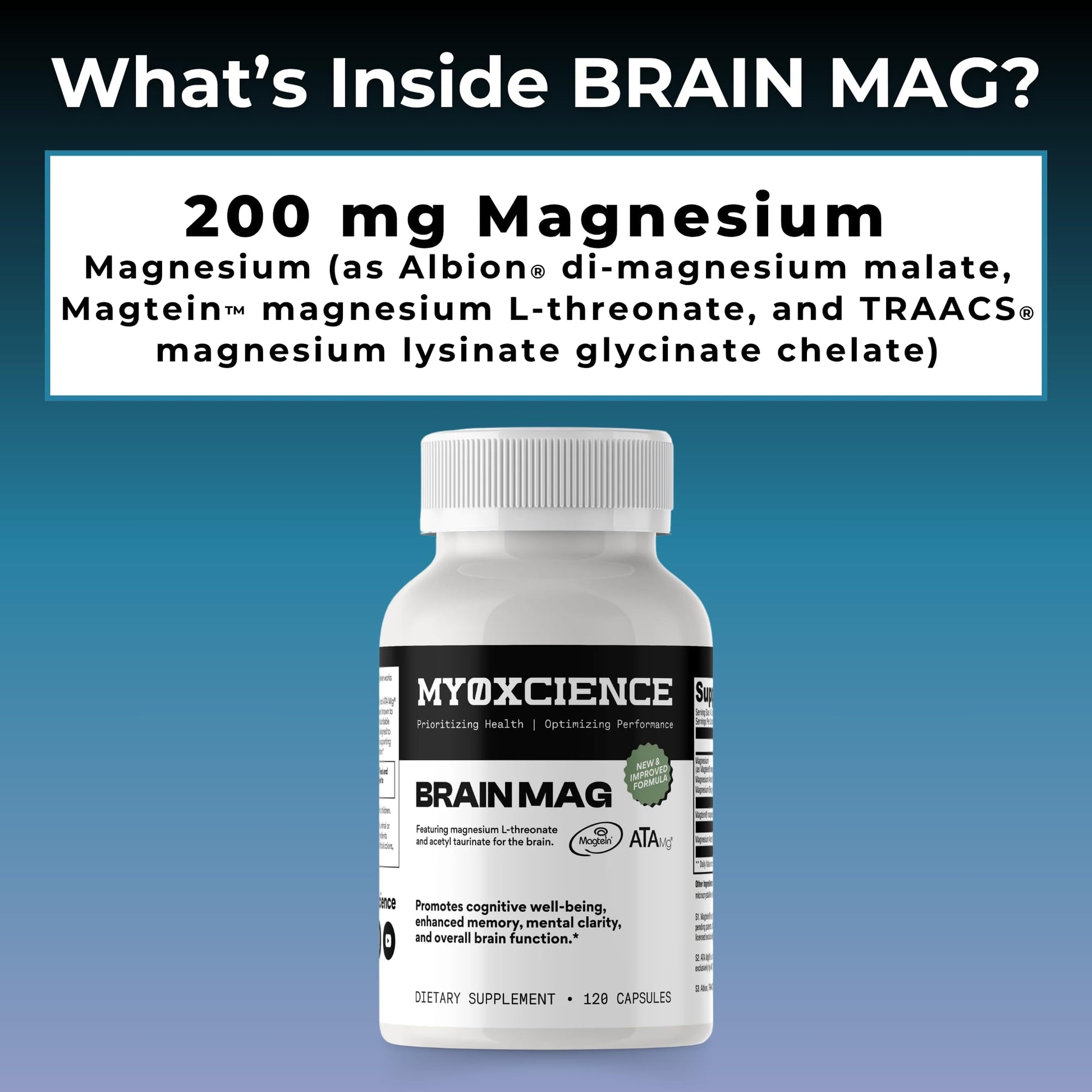 Magnesium L-Threonate + Mag Acetyl-Taurate (ATA Mag) + Mag Glycinate | Promotes Cognitive Well-Being, Enhanced Memory, Mental Clarity and Overall Brain Function | 120 Capsules - dailyvitalstore