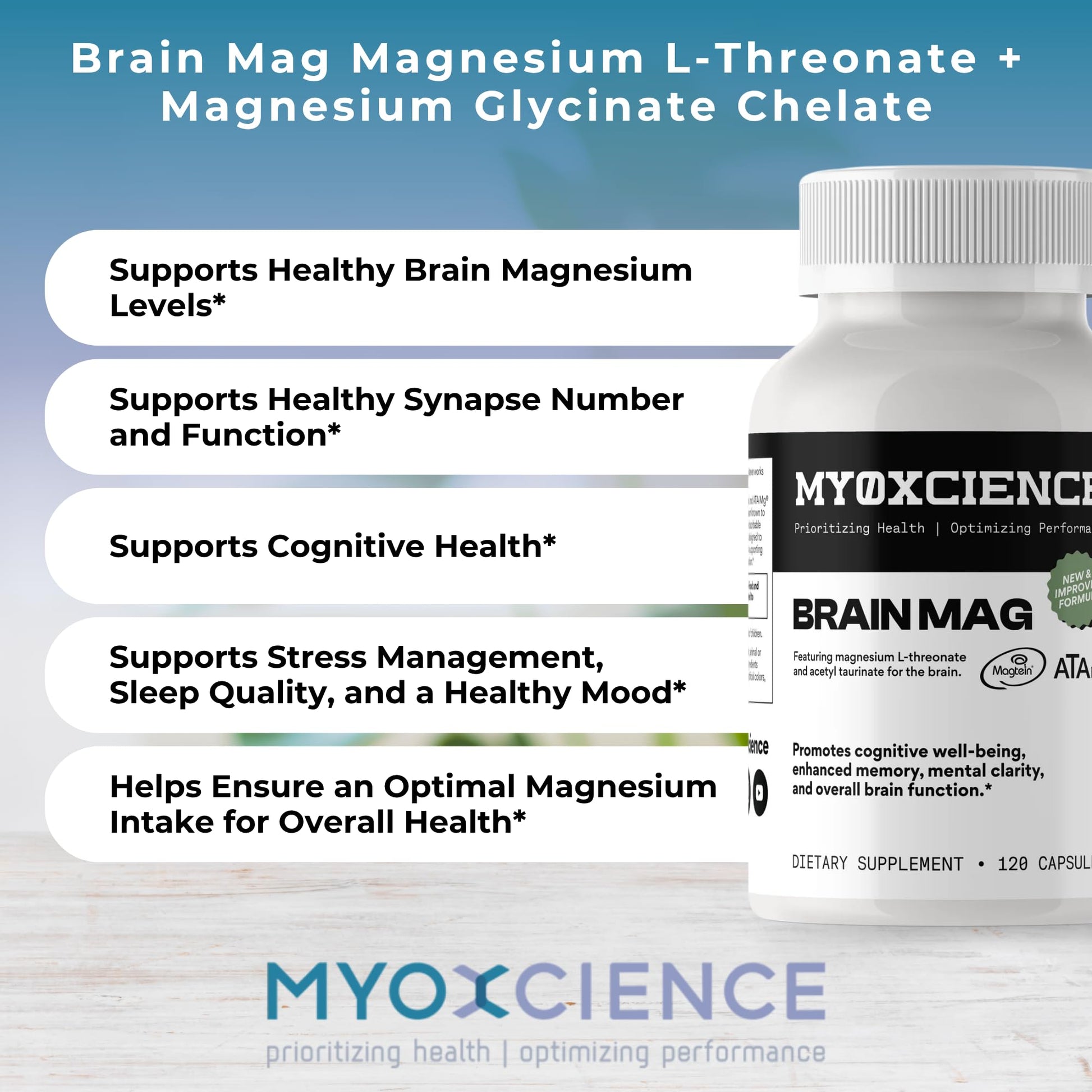 Magnesium L-Threonate + Mag Acetyl-Taurate (ATA Mag) + Mag Glycinate | Promotes Cognitive Well-Being, Enhanced Memory, Mental Clarity and Overall Brain Function | 120 Capsules - dailyvitalstore