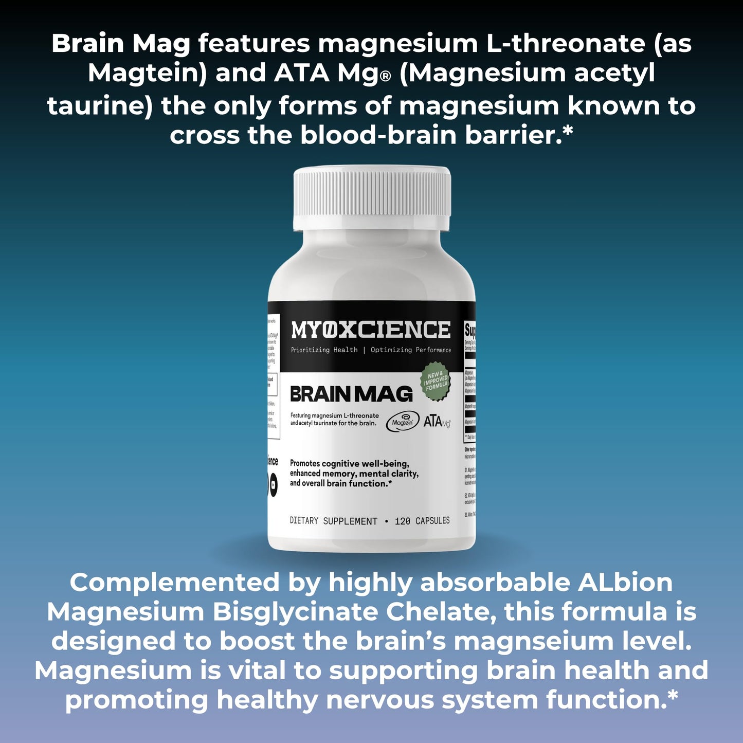 Magnesium L-Threonate + Mag Acetyl-Taurate (ATA Mag) + Mag Glycinate | Promotes Cognitive Well-Being, Enhanced Memory, Mental Clarity and Overall Brain Function | 120 Capsules - dailyvitalstore