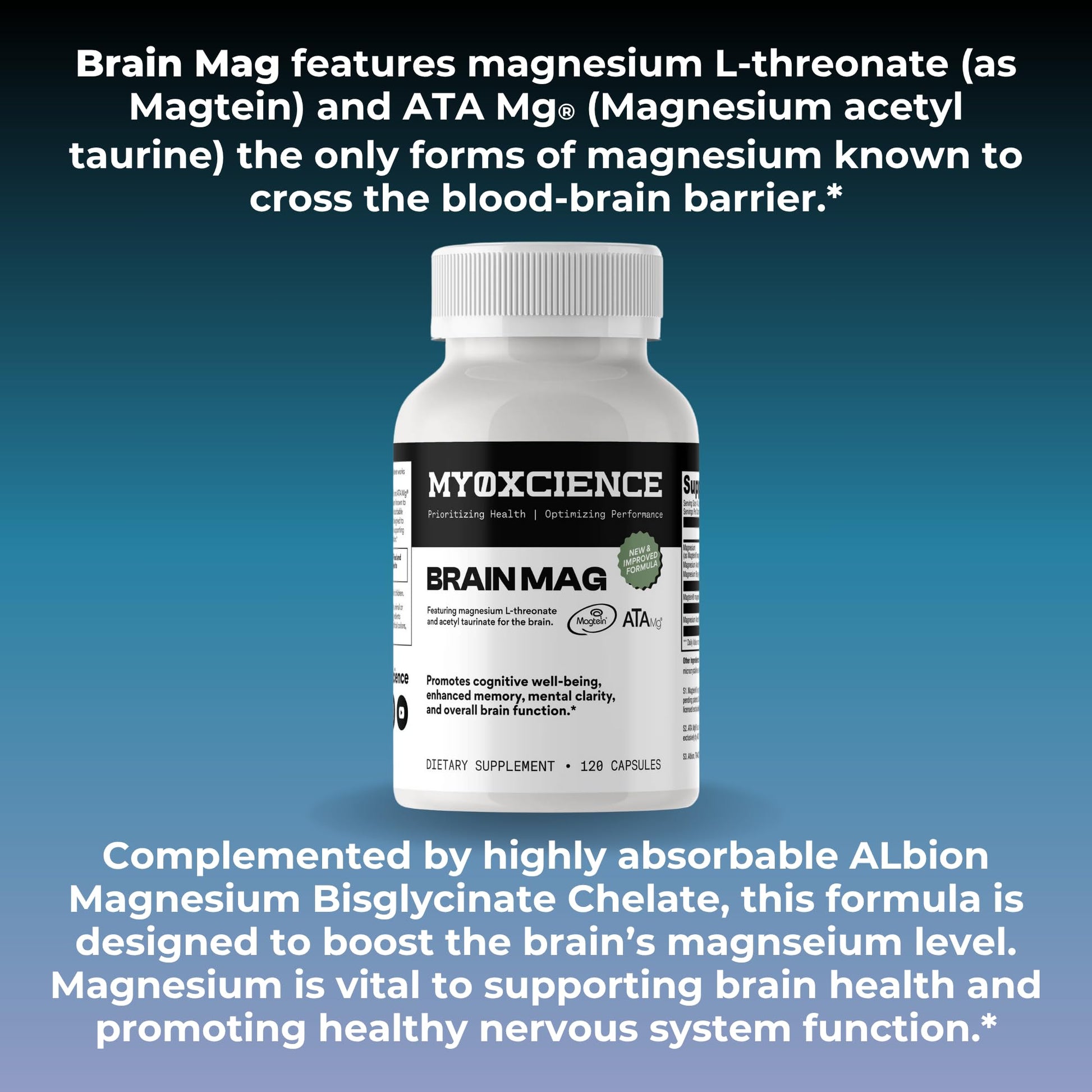 Magnesium L-Threonate + Mag Acetyl-Taurate (ATA Mag) + Mag Glycinate | Promotes Cognitive Well-Being, Enhanced Memory, Mental Clarity and Overall Brain Function | 120 Capsules - dailyvitalstore