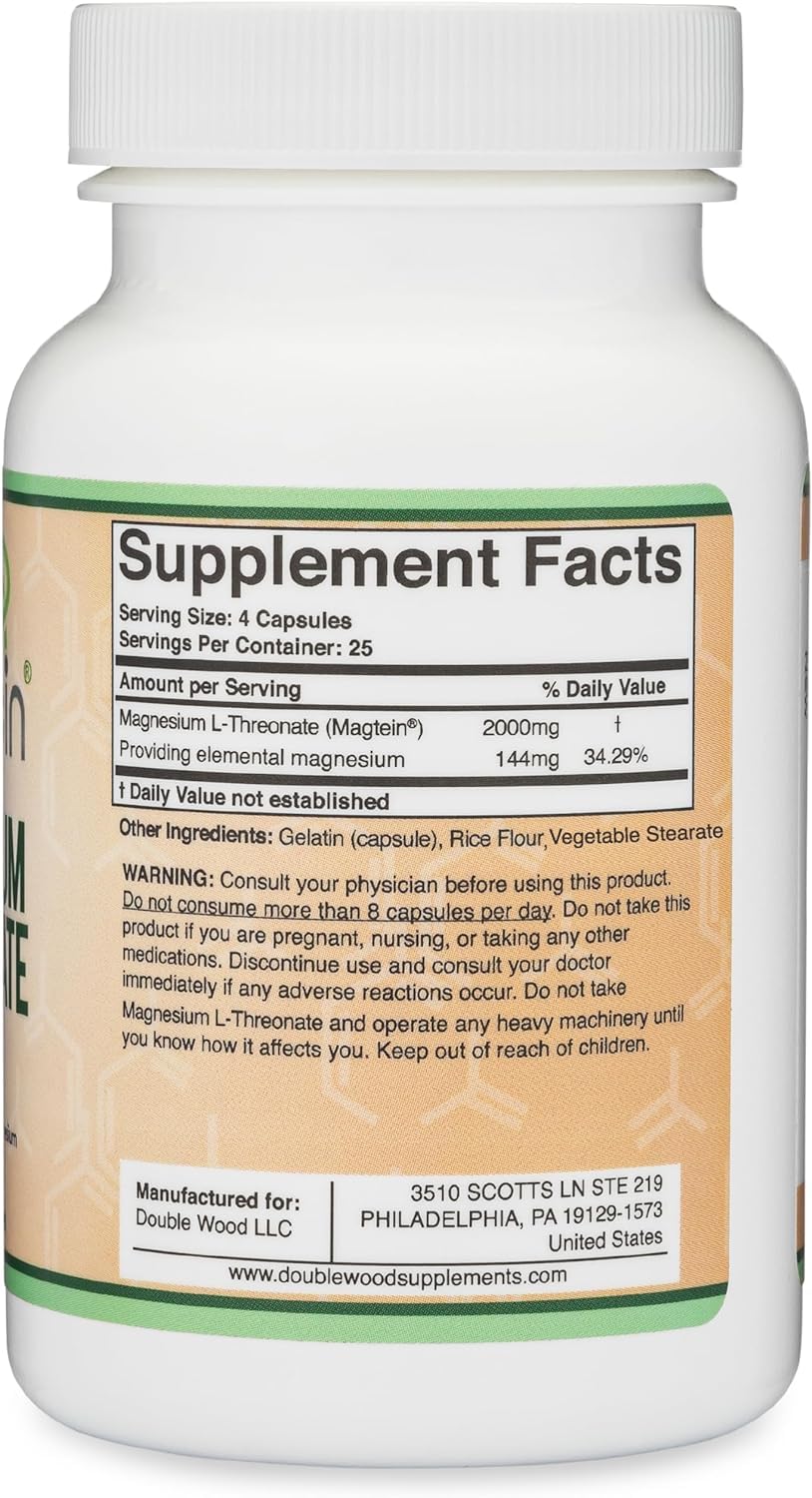 Magnesium L Threonate, Magtein, Sleep and Cognitive Support – High Absorption – Most Bioavailable Form of Magnesium – 2,000 mg – 120 Capsules - dailyvitalstore