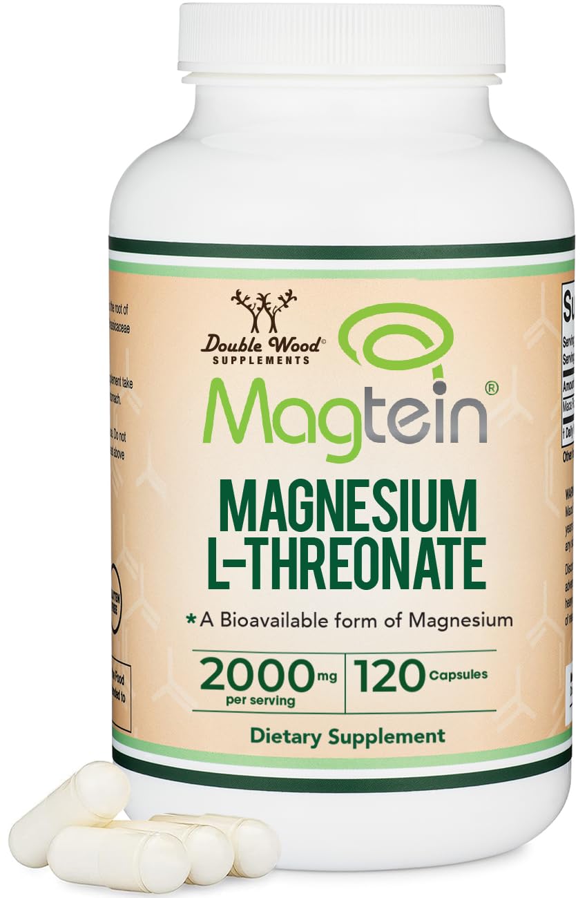 Magnesium L Threonate, Magtein, Sleep and Cognitive Support – High Absorption – Most Bioavailable Form of Magnesium – 2,000 mg – 120 Capsules - dailyvitalstore