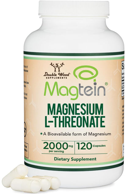 Magnesium L Threonate, Magtein, Sleep and Cognitive Support – High Absorption – Most Bioavailable Form of Magnesium – 2,000 mg – 120 Capsules - dailyvitalstore