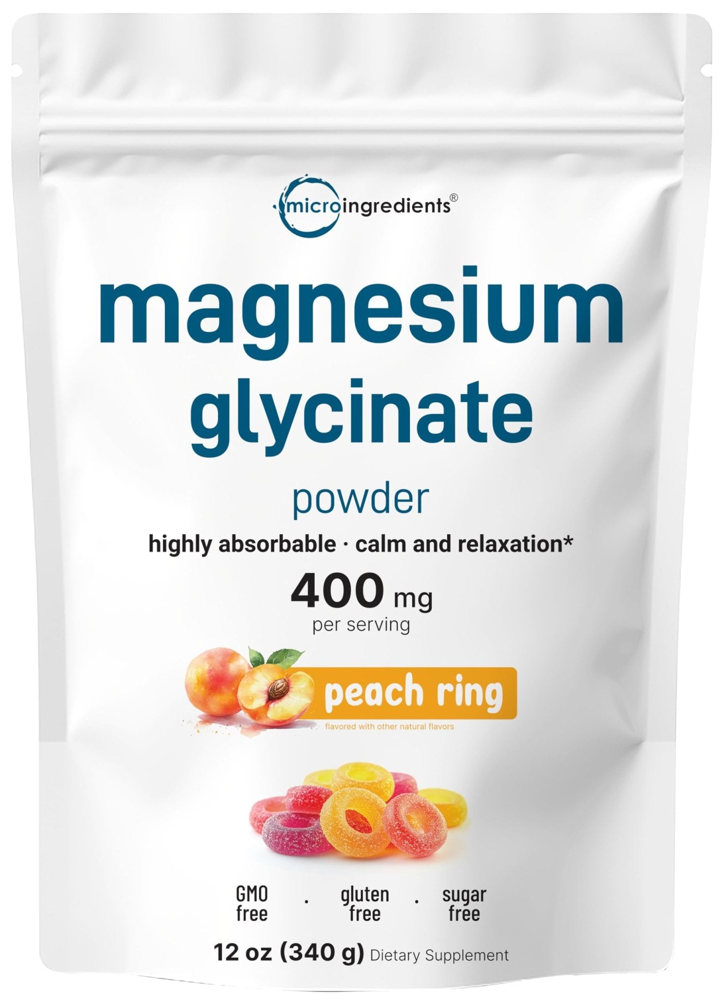 Magnesium Powder, 12oz (56 Servings) | Magnesium Glycinate Powder | Sweet Peach Ring Flavored | Sleep, Muscle, Heart & Nerve Health Support | Easily Absorbed | Non-GMO, Vegan, Sugar Free - dailyvitalstore