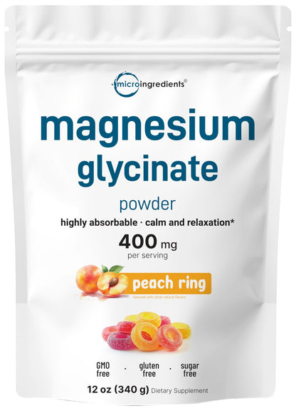 Magnesium Powder, 12oz (56 Servings) | Magnesium Glycinate Powder | Sweet Peach Ring Flavored | Sleep, Muscle, Heart & Nerve Health Support | Easily Absorbed | Non-GMO, Vegan, Sugar Free - dailyvitalstore