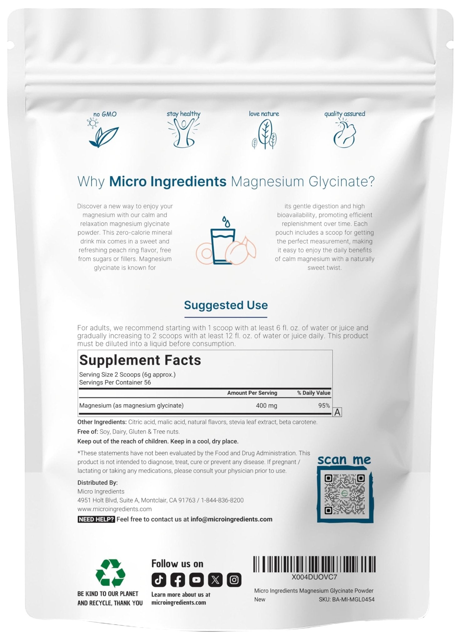 Magnesium Powder, 12oz (56 Servings) | Magnesium Glycinate Powder | Sweet Peach Ring Flavored | Sleep, Muscle, Heart & Nerve Health Support | Easily Absorbed | Non-GMO, Vegan, Sugar Free - dailyvitalstore